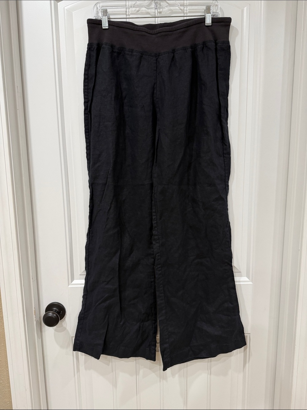 Saks Fifth Avenue Black Wide-Leg Pull-On Linen Pants